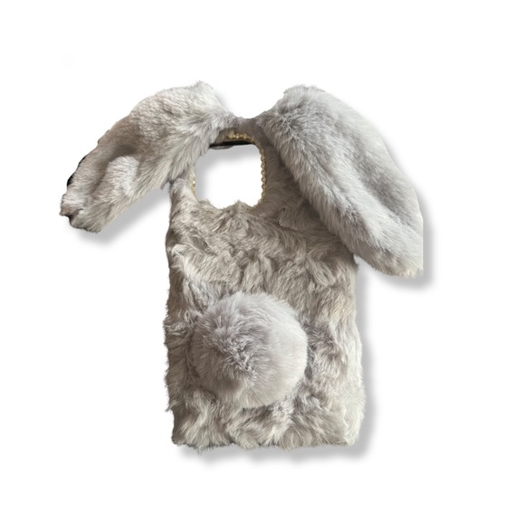 Grey Vegan Friendly Faux Fur Adorable Plush Bunny Rabbit Phone Case 13 PRO MAX - Picture 4 of 8
